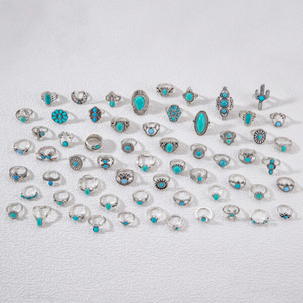 Wholesale Retro Turquoise Ring, Personalized Ethnic Style Oval Cross Geometric Ring