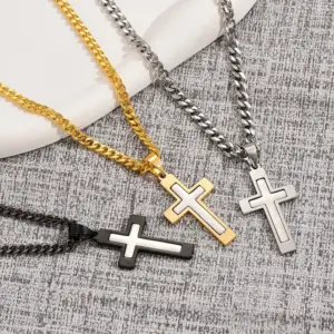 Titanium Steel Cross PVD Coated Silver Plated Casual Hip-Hop Plating Pendant Necklace