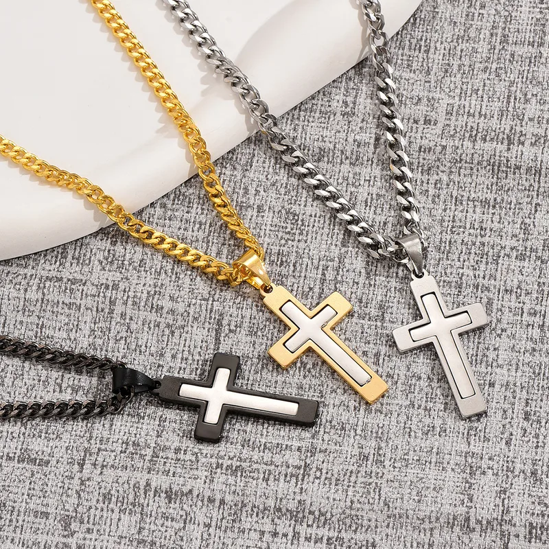 Wholesale Titanium Steel Cross PVD Coated Sier Plated Casual Hip-Hop Plating Pendant Necklace