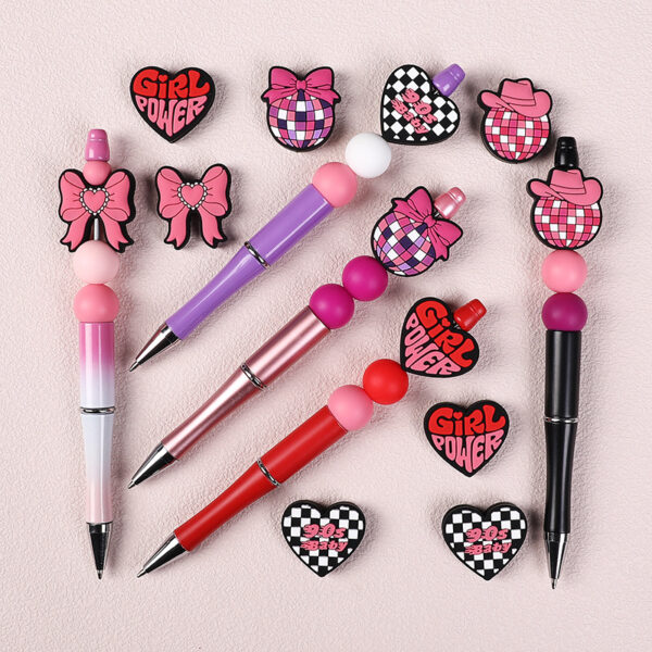 oly-8cc5c83907656f21bf11cdcd7a0ad485 Wholesale Spot Bow Silicone Beads Cute Pink Girl Jewelry DIY Bracelet Accessories Plaid Silicone Beads