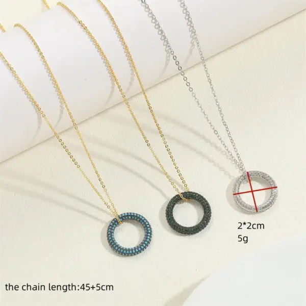 Wholesale Copper 14K Gold Plated White Gold Plated Simple Style Circle Inlay Zircon Pendant Necklace