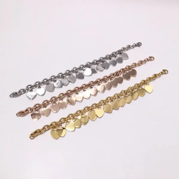 Wholesale PVD Coated 14K Real Gold Plated 18K Real Gold Plated 24K Real Gold Plated Heart Shape 304 Stainless Steel 316L Stainless Steel 316 Stainless Steel Basic Classic Style Plating Bracelets