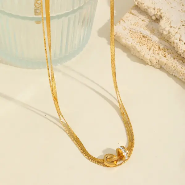 Wholesale Jewelry Casual Simple Style Circle Titanium Steel Zircon Inlay Double Layer Necklaces
