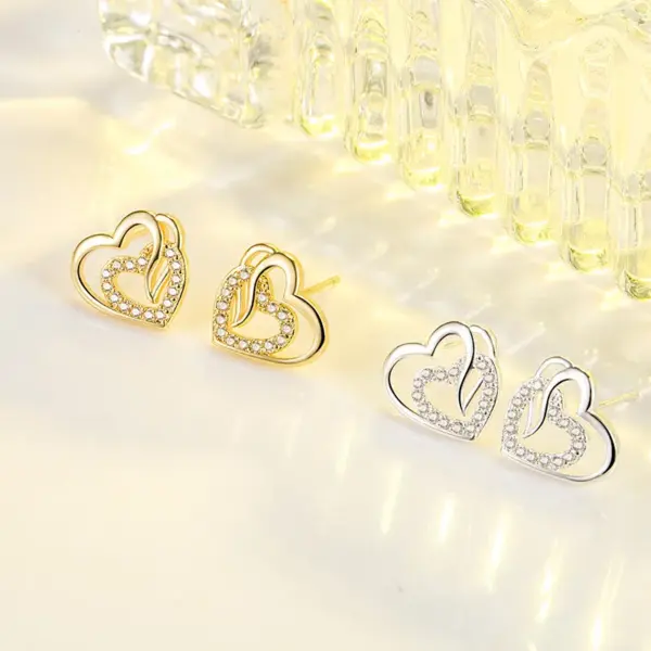 Wholesale Fashion Heart Shape Copper Inlay Zircon Ear Studs 1 Pair