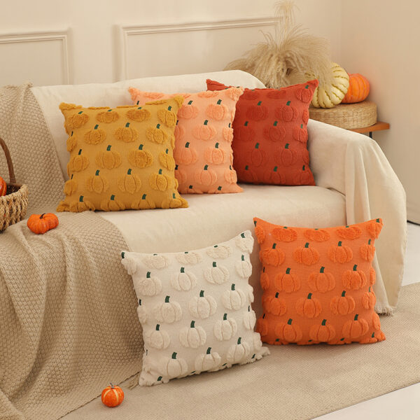 Wholesale Thanksgiving Autumn Plush Quilted Pumpkin Orange Throw Pillow/Backrest Cover