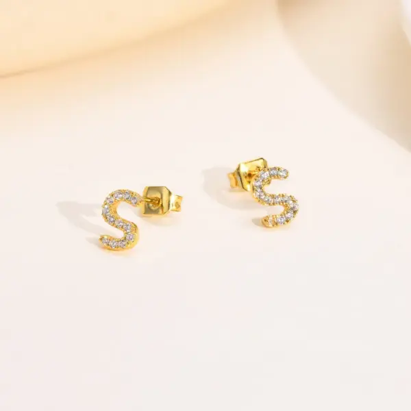 Wholesale 1 Pair Simple Style Letter Inlay Copper Zircon Gold Plated Ear Studs