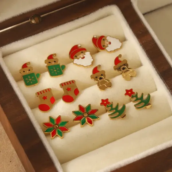Wholesale 1 Pair Christmas Sweet Simple Style Christmas Tree Santa Claus Enamel 304 Stainless Steel 14K Gold Plated Ear Studs