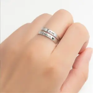 Wholesale Fashion Letter Stainless Steel Plating Open Ring 1 Piece