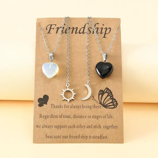 Wholesale Fashion Stainless Steel Sun And Moon Friendship Card Heart-shaped Natural Stone Clavicle Chain