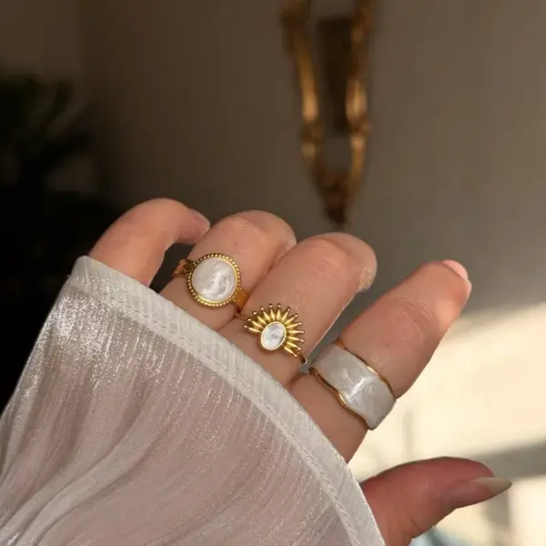 Elegant Stainless Steel Open Ring Adjustable Fashionable Personality Design For Index Finger Vintage Style Round Pattern