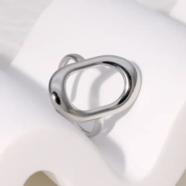 Wholesale PVD Coated Real Gold Plated 18K Gold Geometric Oval 304 Stainless Steel Modern Style Simple Style IG Style Waterproof Non Tarnish Open Rings