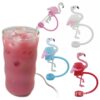 Wholesale Flamingo Four-Color Silicone Straw Cap Dust-Proof and Spill-Proof Straw Cover Creative Cartoon Straw Decorative Plug Factory Direct Sale
