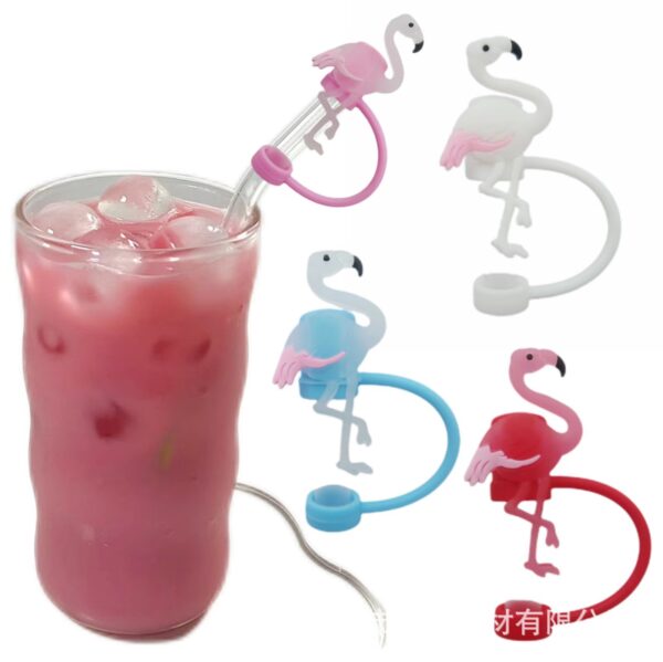 Wholesale Flamingo Four-Color Silicone Straw Cap Dust-Proof and Spill-Proof Straw Cover Creative Cartoon Straw Decorative Plug Factory Direct Sale
