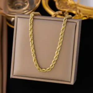 Wholesale PVD Coated Real Gold Plated Solid Color Titanium Steel Retro Simple Style Waterproof Non Tarnish Necklace