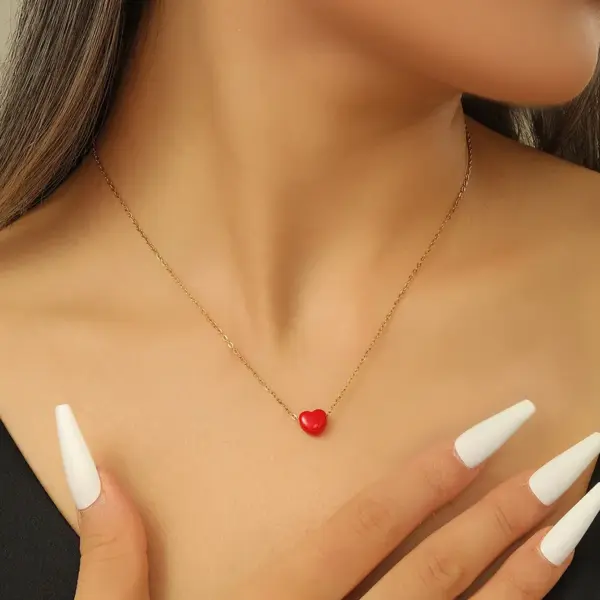 Wholesale Jewelry Cute Simple Style Heart Shape Stainless Steel 18K Gold Plated Plating Pendant Necklace