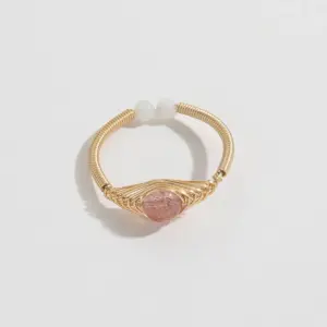 Wholesale Retro Round Natural Stone Copper 14k Gold Plated Rings