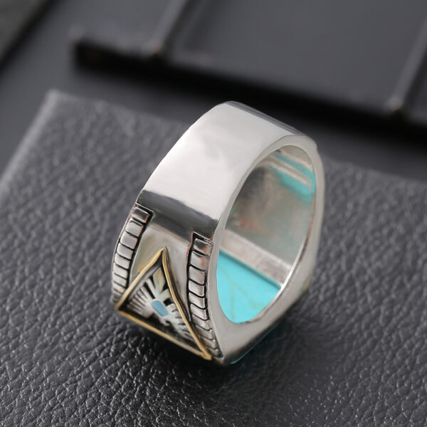 Wholesale Zhenrong wish North American Indian God Beast Western honor Thunderbird feather turquoise two-color electroplated ring