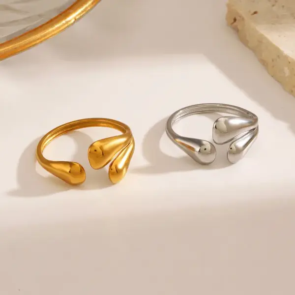 Ion Plating (IP) 18K Gold Plated Water Droplets Solid Color 304 Stainless Steel Simple Style Waterproof Non Tarnish Open Rings