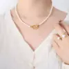 Wholesale 1 Piece 304 Stainless Steel Freshwater Pearl PVD Coated 18K Gold Plated Gold Oval Necklace