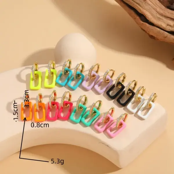 Wholesale 1 Pair Elegant Classic Style Square Enamel Plating Inlay Copper Zircon 14k Gold Plated Earrings
