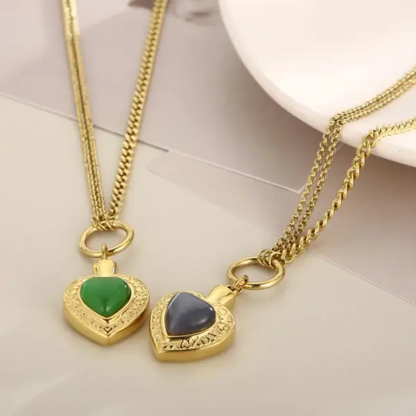 Wholesale Fashion Heart Shape Stainless Steel Inlay Opal Bracelets Necklace