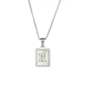 Fritillary Letter Square Pendant Necklace-Ea544901s Steel Color-Letter R