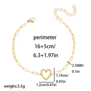 Gold / One Size / 1 PCs Stainless Steel Hollow Love Heart Clip Bracelet