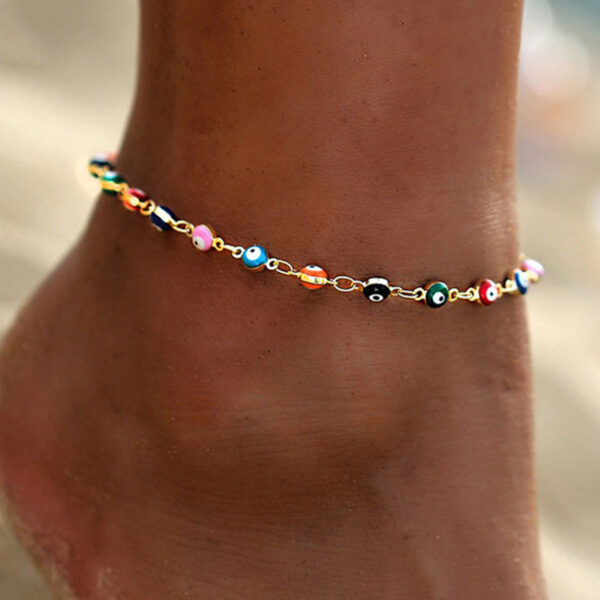 Wholesale AliExpress hot selling European and American fashion beach anklet creative color eye geometric chain beach anklet