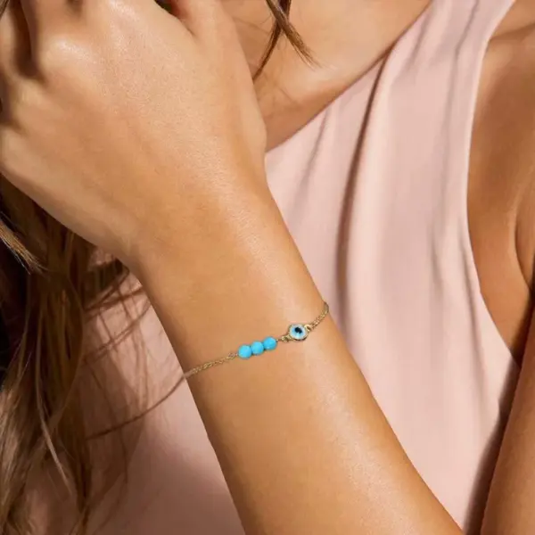 Wholesale Retro Devil's Eye Stainless Steel Turquoise Plating 18k Gold Plated Bracelets