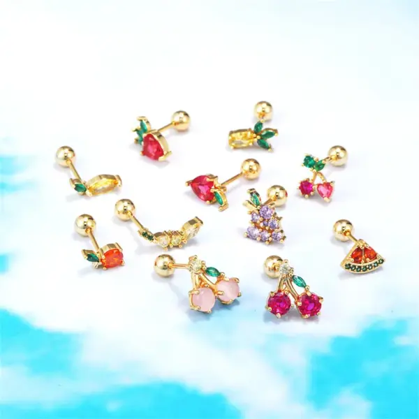 Ear Cartilage Rings & Studs Fashion Fruit Brass Artificial Gemstones