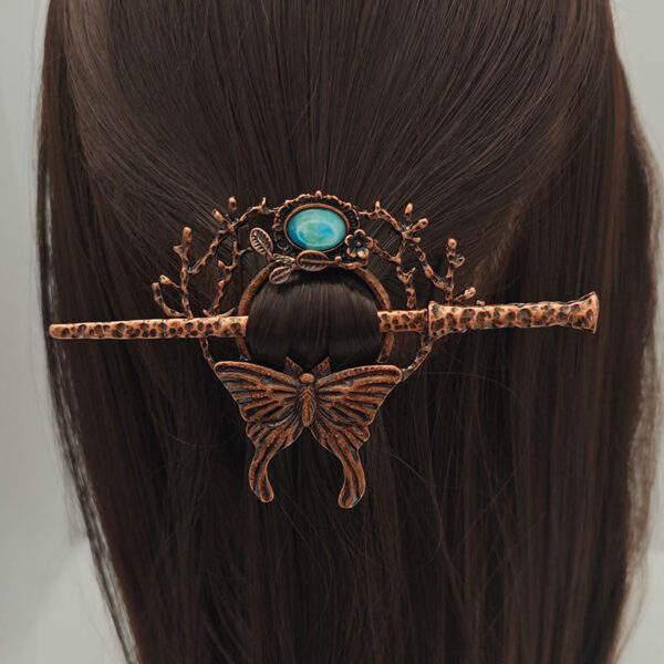 Wholesale Cross-border Hot Selling Retro Nordic Imitation Moon Stone Butterfly Hairpin Viking Hair Stick Irish Norwegian Style Hair Accessories