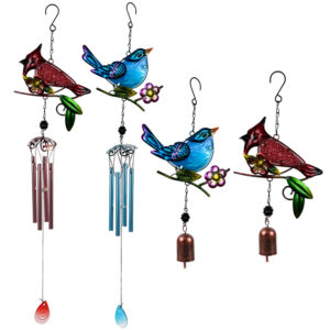 Wholesale Cross-border New Bird Metal Wind Bell Glass Painted Crafts Hanging Decorations Anti-Sat Waterproof Spray Paint Iron Pendant