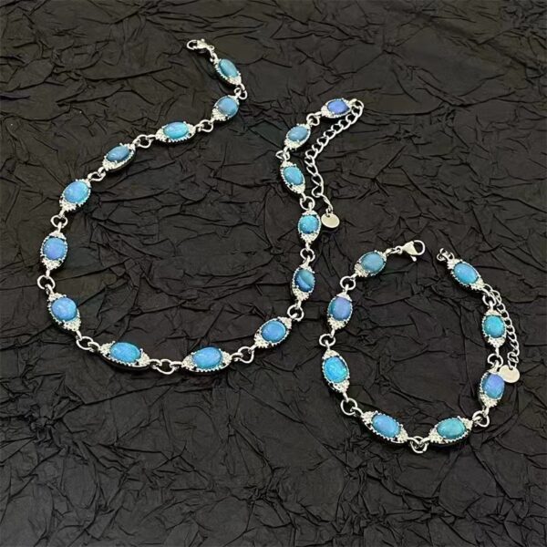 Wholesale Trendy cool blue zircon necklace bracelet two-piece light luxury niche high-end choker clavicle chain necklace