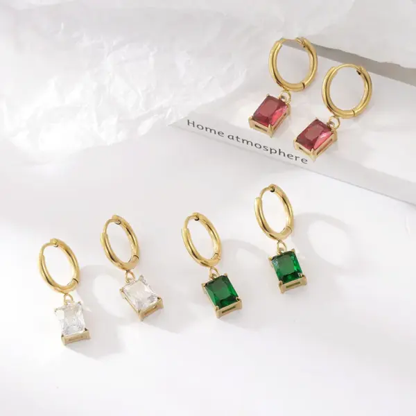 Wholesale PVD Coated 18K Gold Real Gold Plated Round Square 304 Stainless Steel Retro Waterproof Non Tarnish Drop Earrings
