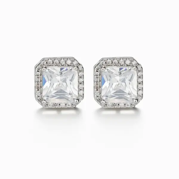 1 Pair Fashion Square Inlay Copper Zircon White Gold Plated Ear Studs