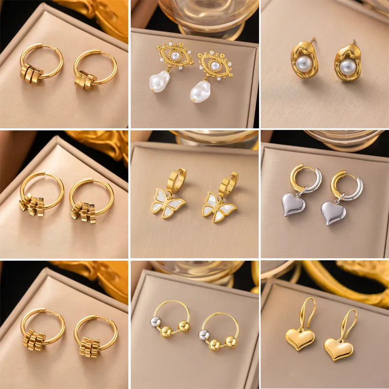 Wholesale PVD Coated Real Gold Plated Geometric 304 Stainless Steel Simple Style Commute Waterproof Non Tarnish op Earrings Ear Studs
