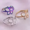 Wholesale PVD Coated Real Gold Plated 18K Gold Butterfly 304 Stainless Steel Simple Style Classic Style Waterproof Non Tarnish Rings