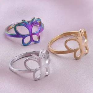 Wholesale PVD Coated Real Gold Plated 18K Gold Butterfly 304 Stainless Steel Simple Style Classic Style Waterproof Non Tarnish Rings