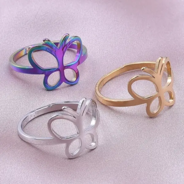 Wholesale PVD Coated Real Gold Plated 18K Gold Butterfly 304 Stainless Steel Simple Style Classic Style Waterproof Non Tarnish Rings