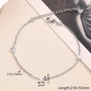 Embossed Heart-Shaped Spacer Anklet (Steel Color) / Length: 210+55mm / 1 Strand/Package