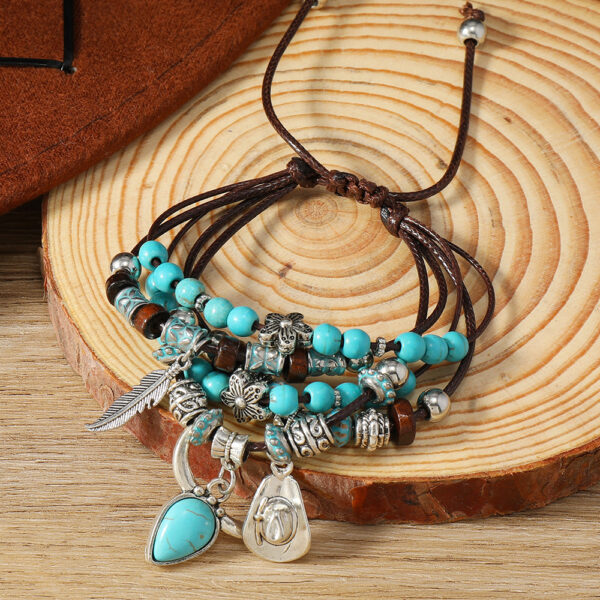 oly-8d0e06bbae013803988d083c591a8968 Wholesale Ethnic Style Bohemian Turquoise Tow Hat Tassel Handmade Multi-layer Bracelet Bracelet