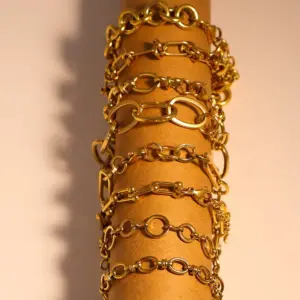 Wholesale Real Gold Plated Geometric Solid Color 304 Stainless Steel Retro Simple Style Waterproof Non Tarnish 304 Stainless Steel Bracelets