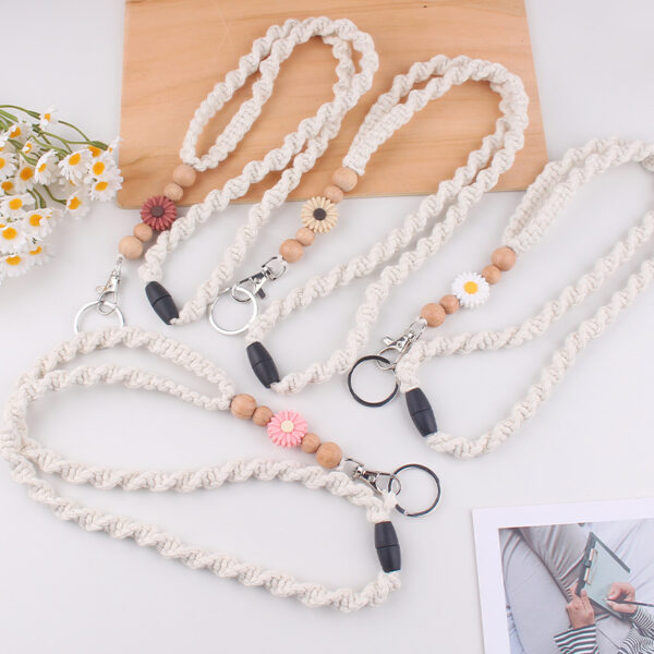 Wholesale New Cartoon Daisy Pure Hand-Woven Necklace Creative DIY Pendant Keychain Brand Work Permit Lanyard
