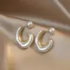 Copper C Shape Electroplated Pearl KC Golden Plated Casual Elegant Plating Inlay Apricot White Ear Studs