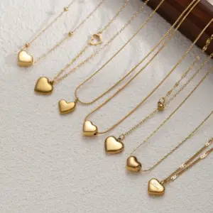 Wholesale Jewelry Simple Style Heart Shape Titanium Steel Pendant Necklace Cable Chain Snake Chain