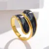 PVD Coated Real Gold Plated Color Block Stainless Steel Fashion Waterproof Non Tarnish Open Ring