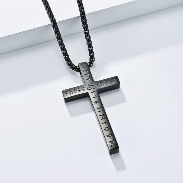 oly-8d2016b176993023b4264147a1426435 Wholesale Cross Border Nordic Viking Text Titanium Steel Glow Cross Necklace Luen Rune Gender Free Cross Pendant