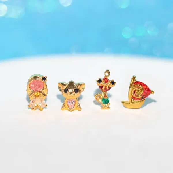 Wholesale 1 Set 1 Pair Casual Sweet Cartoon Inlay Brass Zircon 18k Gold Plated Ear Studs