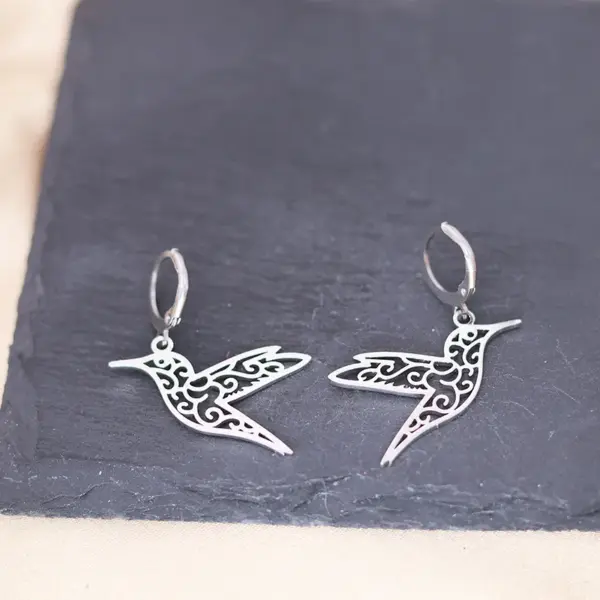 Wholesale PVD Coated Gold Plated Silver Plated Hummingbird 304 Stainless Steel French Style Simple Style Waterproof Non Tarnish Drop Earrings