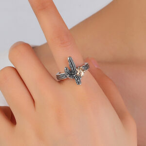 Wholesale Independent station Foreign trade fashion jewelry Western style retro cactus ring European and American personality bronze flower ring